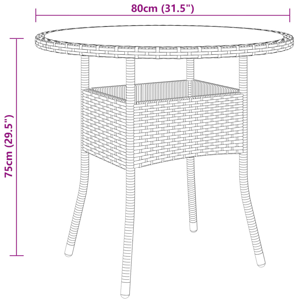 Set da Pranzo per Giardino 3 pz in Polyrattan Grigio