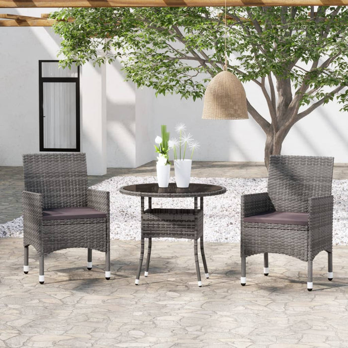 Set da Pranzo per Giardino 3 pz in Polyrattan Grigio cod mxl 37934