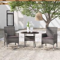 Set da Pranzo per Giardino 3 pz in Polyrattan Grigio