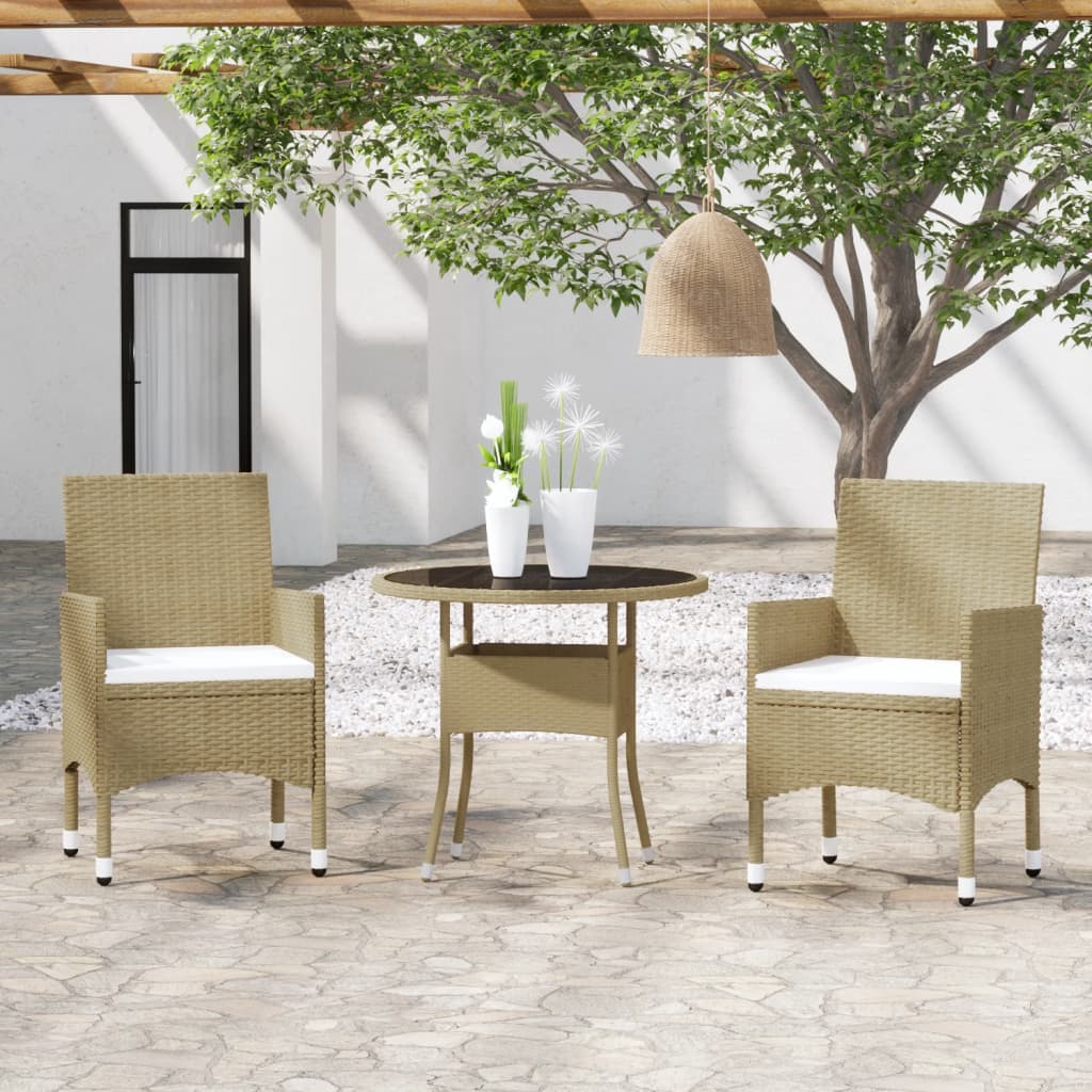 Set Mobili da Pranzo per Giardino 3 pz in Polyrattan Beige cod mxl 37936