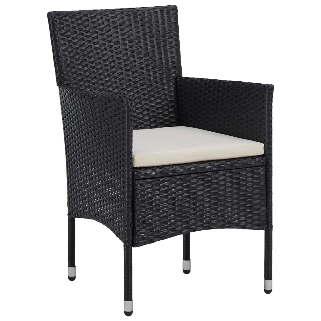 Set da Pranzo per Giardino 3 pz in Polyrattan Nero cod mxl 41758