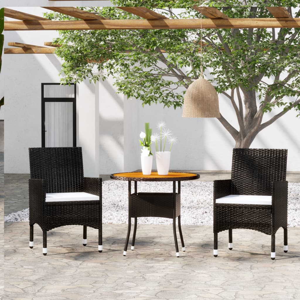 Set da Pranzo per Giardino 3 pz in Polyrattan Nero cod mxl 41758