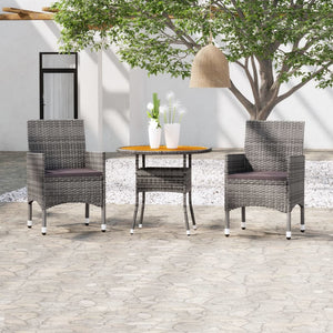 Set da Pranzo per Giardino 3 pz in Polyrattan Grigio cod mxl 37937