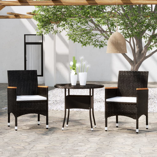 Set da Pranzo per Giardino 3 pz in Polyrattan Nero cod mxl 37938