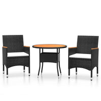 Set da Pranzo per Giardino 3 pz in Polyrattan Nero cod mxl 37935