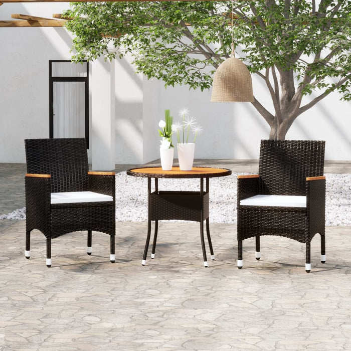 Set da Pranzo per Giardino 3 pz in Polyrattan Nero cod mxl 37935