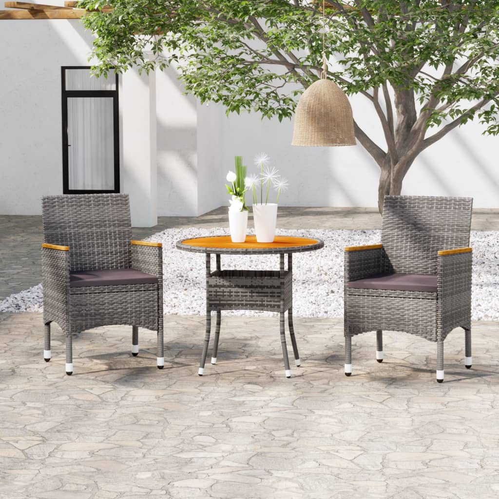 Set da Pranzo per Giardino 3 pz in Polyrattan Grigio 3058487