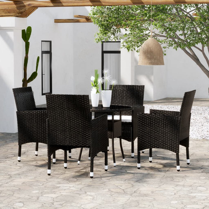 Set da Pranzo per Giardino 5 pz in Polyrattan Nero cod mxl 37942