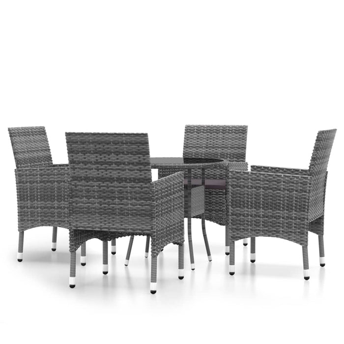 Set da Pranzo per Giardino 5 pz in Polyrattan Grigio cod mxl 34810