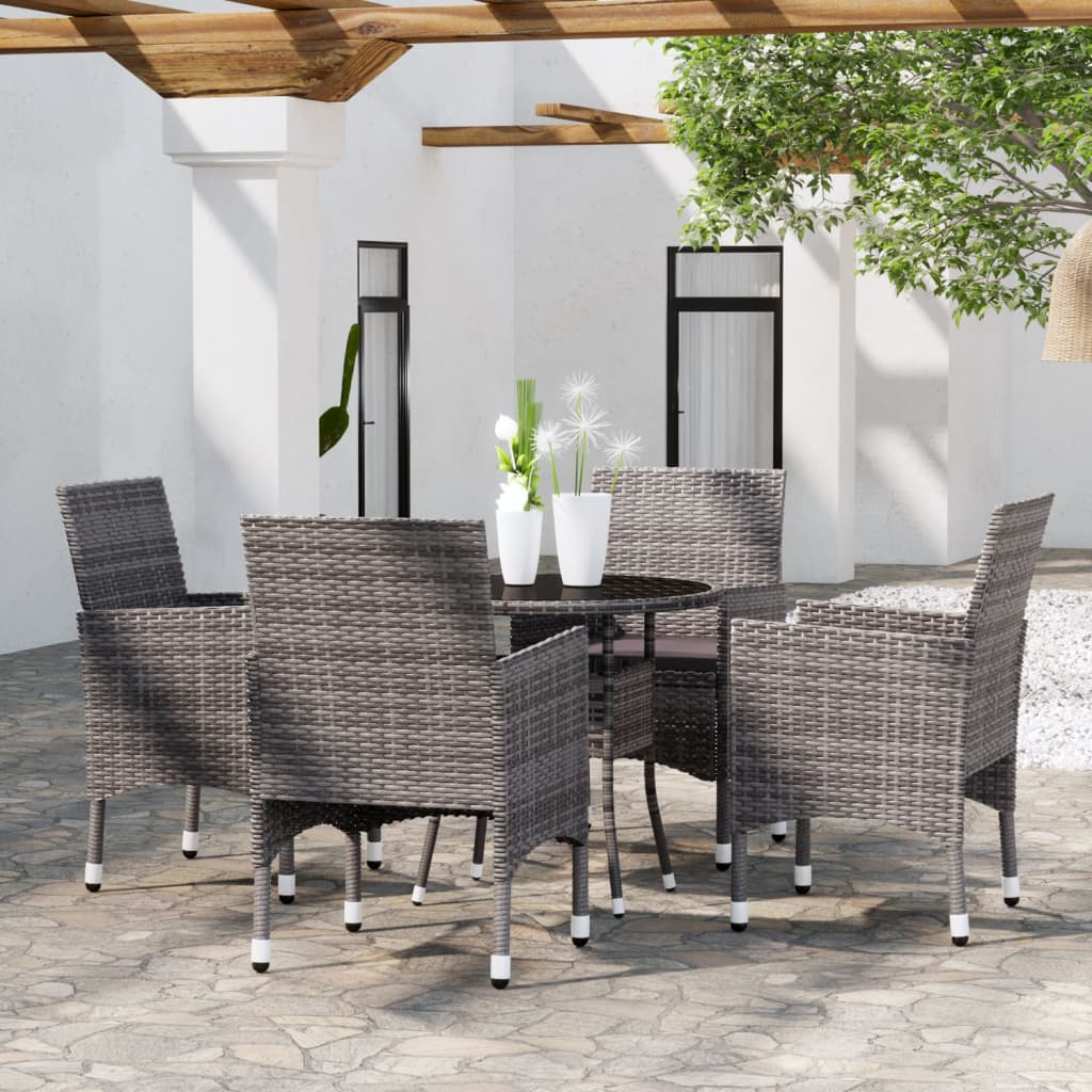 Set da Pranzo per Giardino 5 pz in Polyrattan Grigio cod mxl 34810