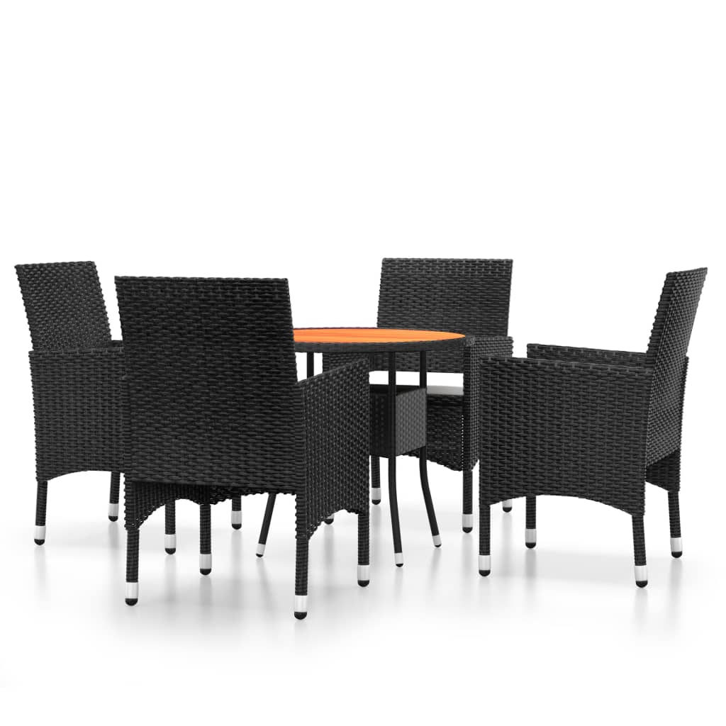 Set da Pranzo per Giardino 5 pz in Polyrattan Nero cod mxl 37943