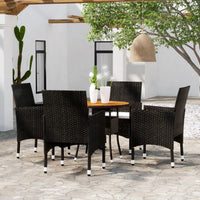 Set da Pranzo per Giardino 5 pz in Polyrattan Nero cod mxl 37943