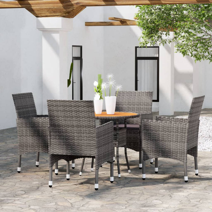 Set da Pranzo per Giardino 5 pz in Polyrattan Grigio cod mxl 31164