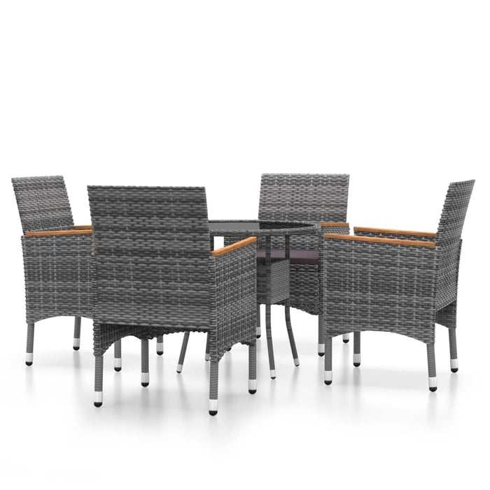 Set da Pranzo per Giardino 5 pz in Polyrattan Grigio cod mxl 37945