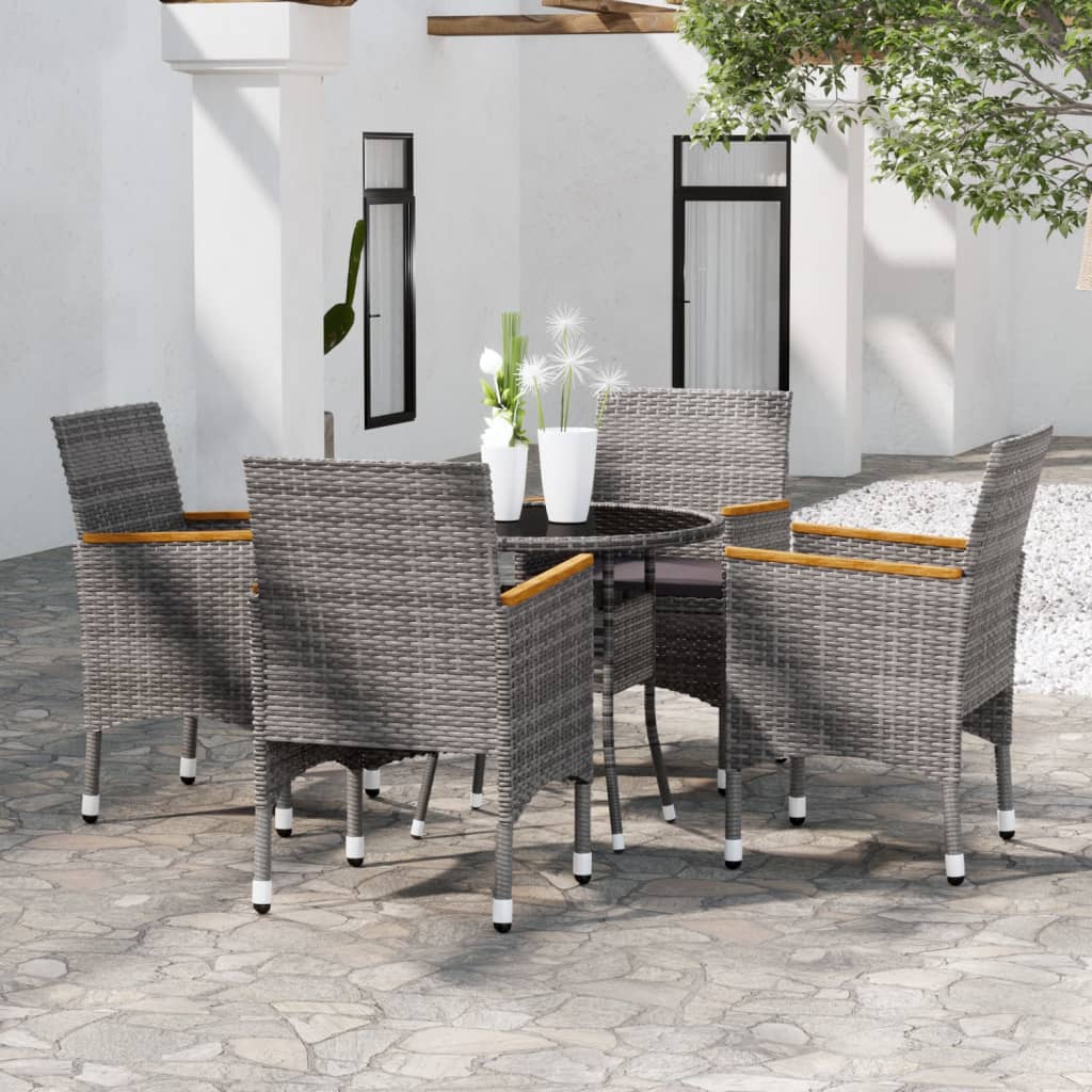 Set da Pranzo per Giardino 5 pz in Polyrattan Grigio 3058495