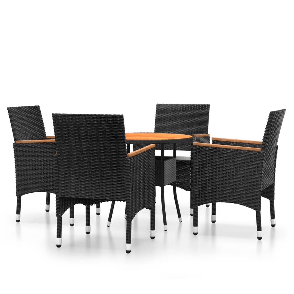 Set da Pranzo per Giardino 5 pz in Polyrattan Nero cod mxl 41757