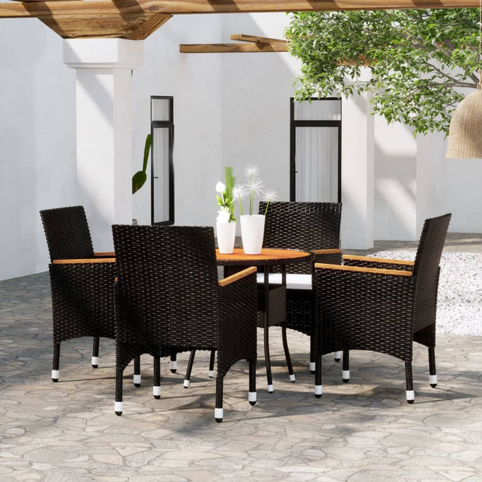 Set da Pranzo per Giardino 5 pz in Polyrattan Nero cod mxl 41757