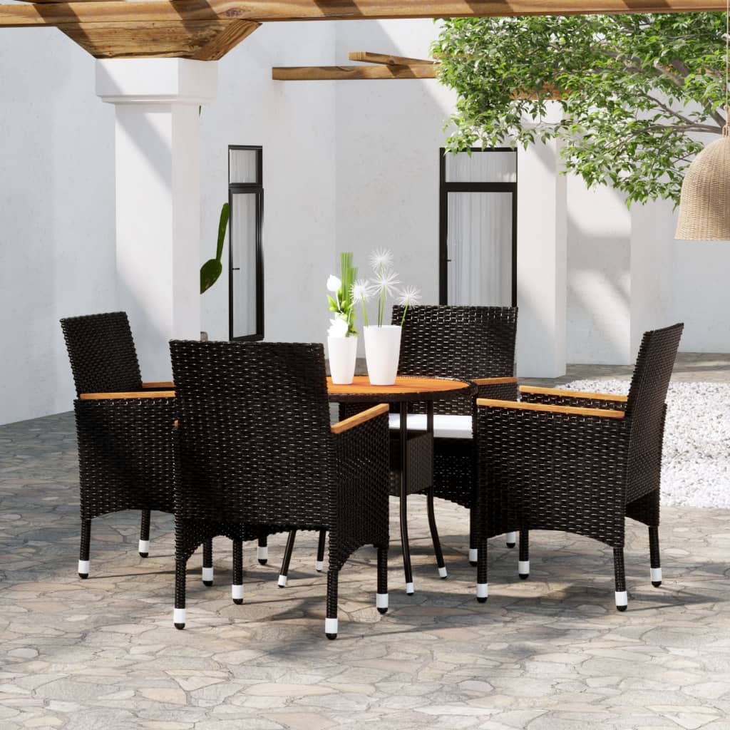 Set da Pranzo per Giardino 5 pz in Polyrattan Nero 3058496