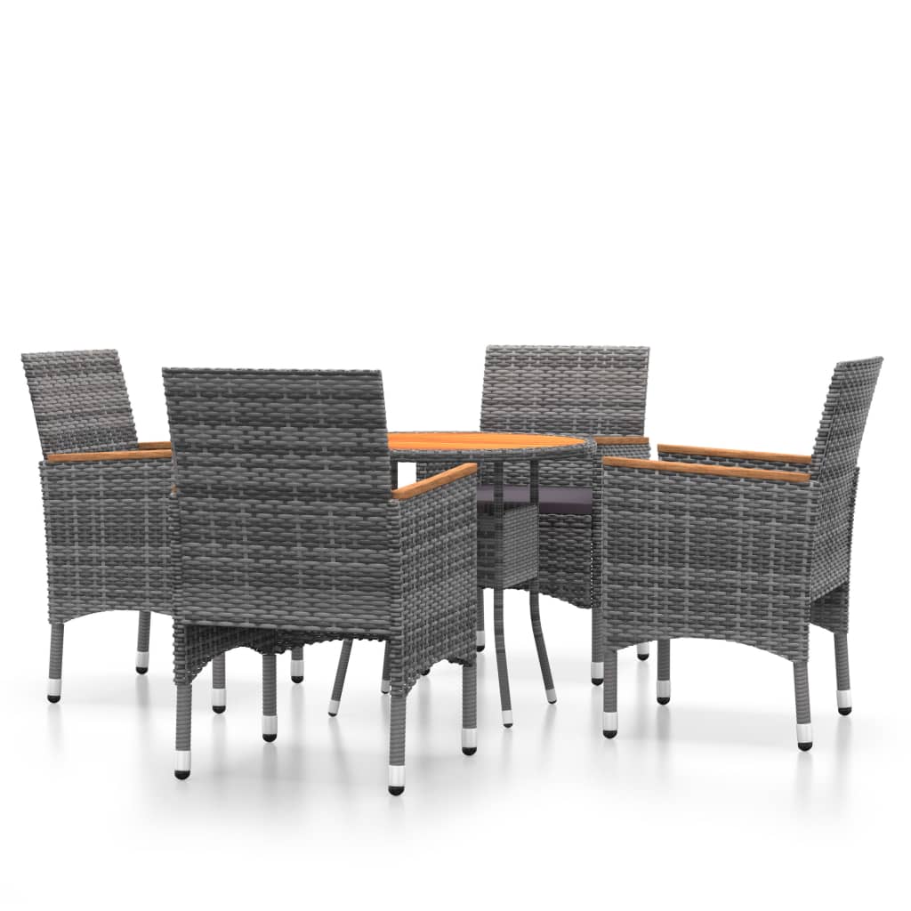 Set da Pranzo per Giardino 5 pz in Polyrattan Grigio cod mxl 44472