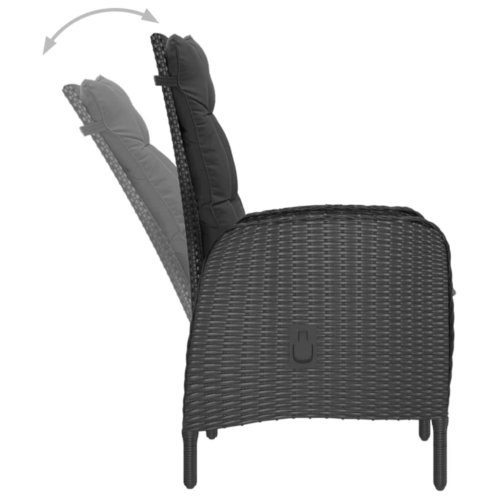 Set Mobili da Pranzo per Giardino 3 pz Polyrattan e Vetro Nero