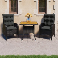 Set Mobili da Pranzo per Giardino 3 pz Polyrattan e Acacia Nero cod mxl 43416