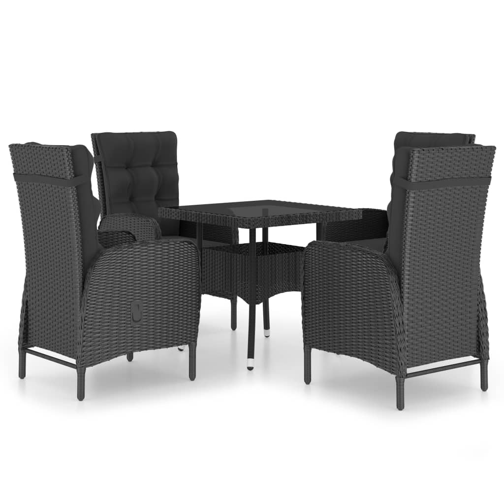 Set Mobili da Pranzo per Giardino 5 pz Polyrattan e Vetro Nero cod mxl 42720