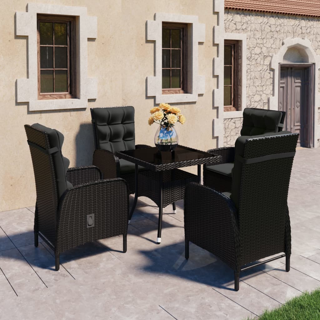 Set Mobili da Pranzo per Giardino 5 pz Polyrattan e Vetro Nero cod mxl 42720