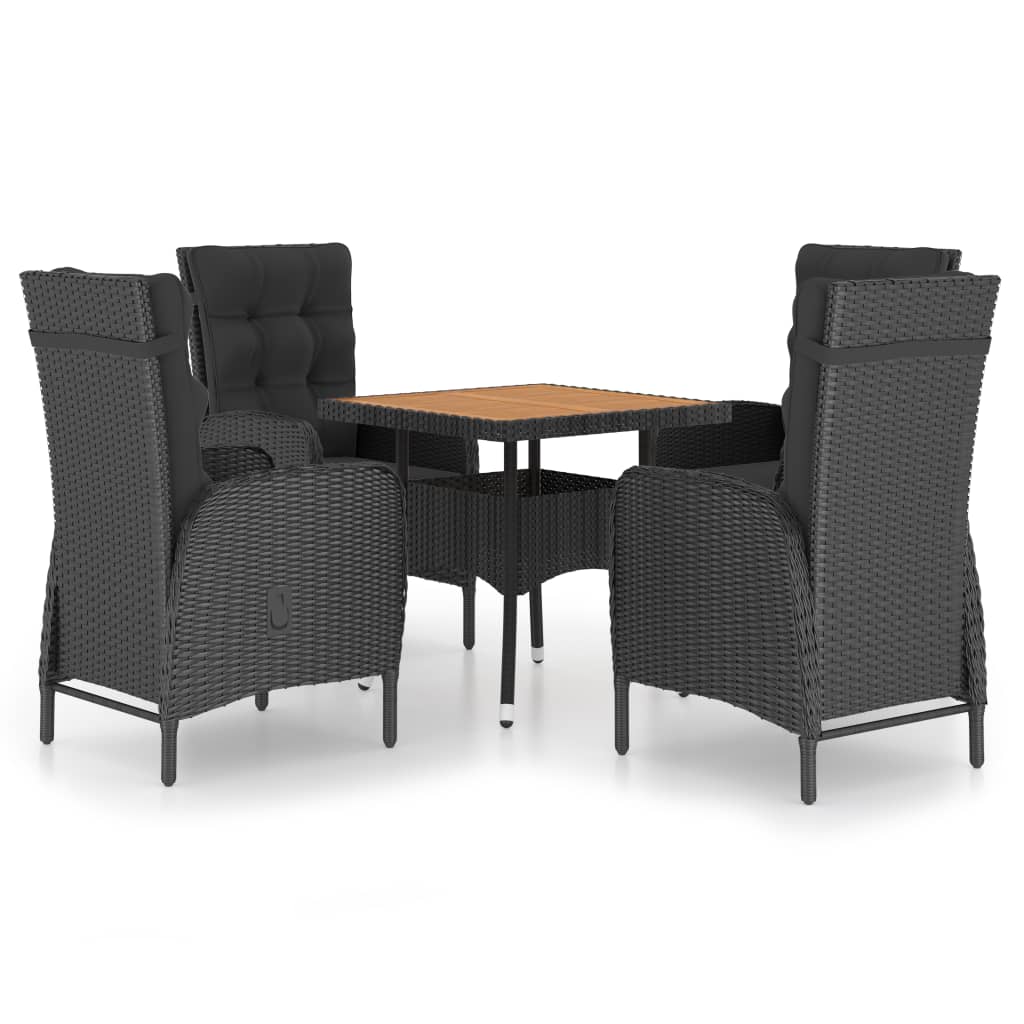 Set Mobili da Pranzo per Giardino 5 pz Polyrattan e Acacia Nero cod mxl 39652