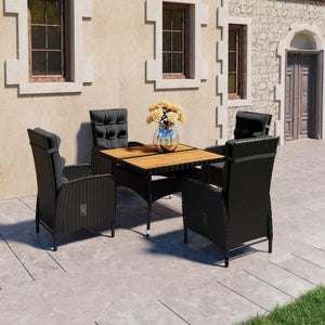 Set Mobili da Pranzo per Giardino 5 pz Polyrattan e Acacia Nero