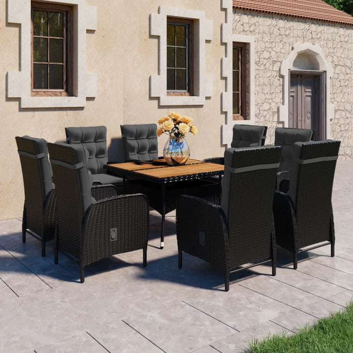 Set da Pranzo da Giardino 9 pz in Polyrattan e Acacia Nero 3058533