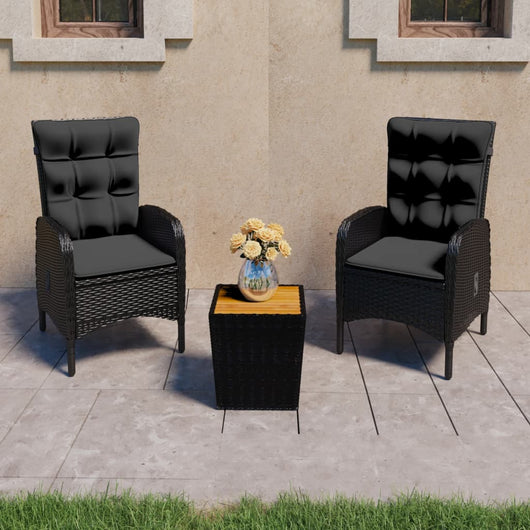 Set da Bistrot per Giardino 3 pz in Polyrattan e Acacia Nero cod mxl 42722