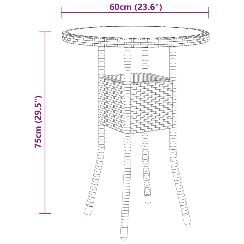 Set da Bistrot per Giardino 3 pz in Polyrattan Nero 3058544