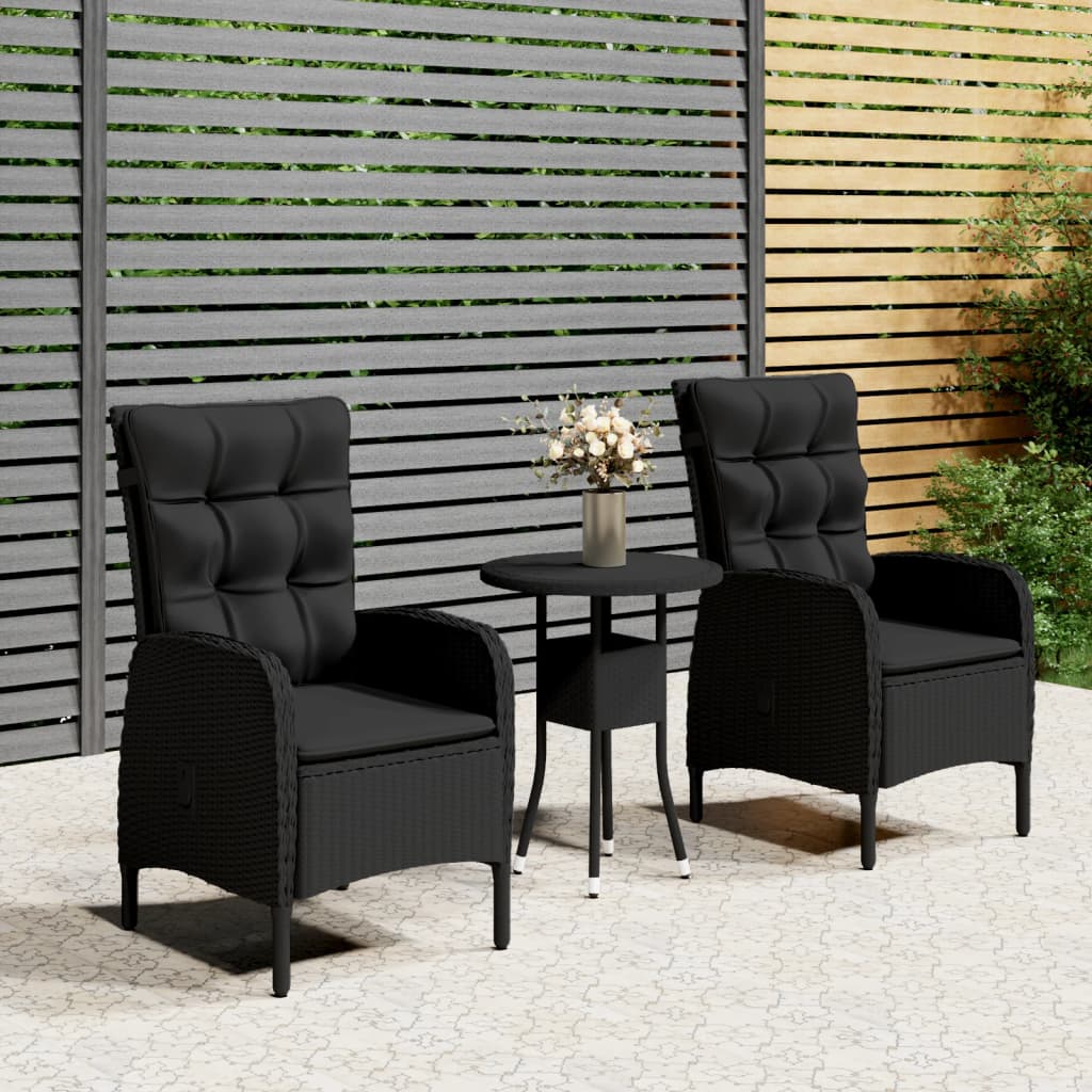 Set da Bistrot per Giardino 3 pz in Polyrattan Nero 3058544