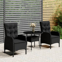 Set da Bistrot per Giardino 3 pz in Polyrattan Nero cod mxl 39425