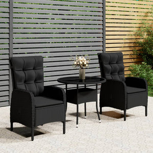 Set da Bistrot per Giardino 3 pz in Polyrattan Nero cod mxl 39425