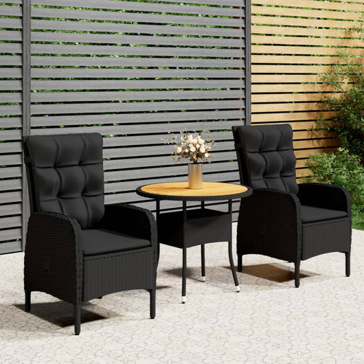 Set da Bistrot per Giardino 3 pz in Polyrattan Nero cod mxl 43017