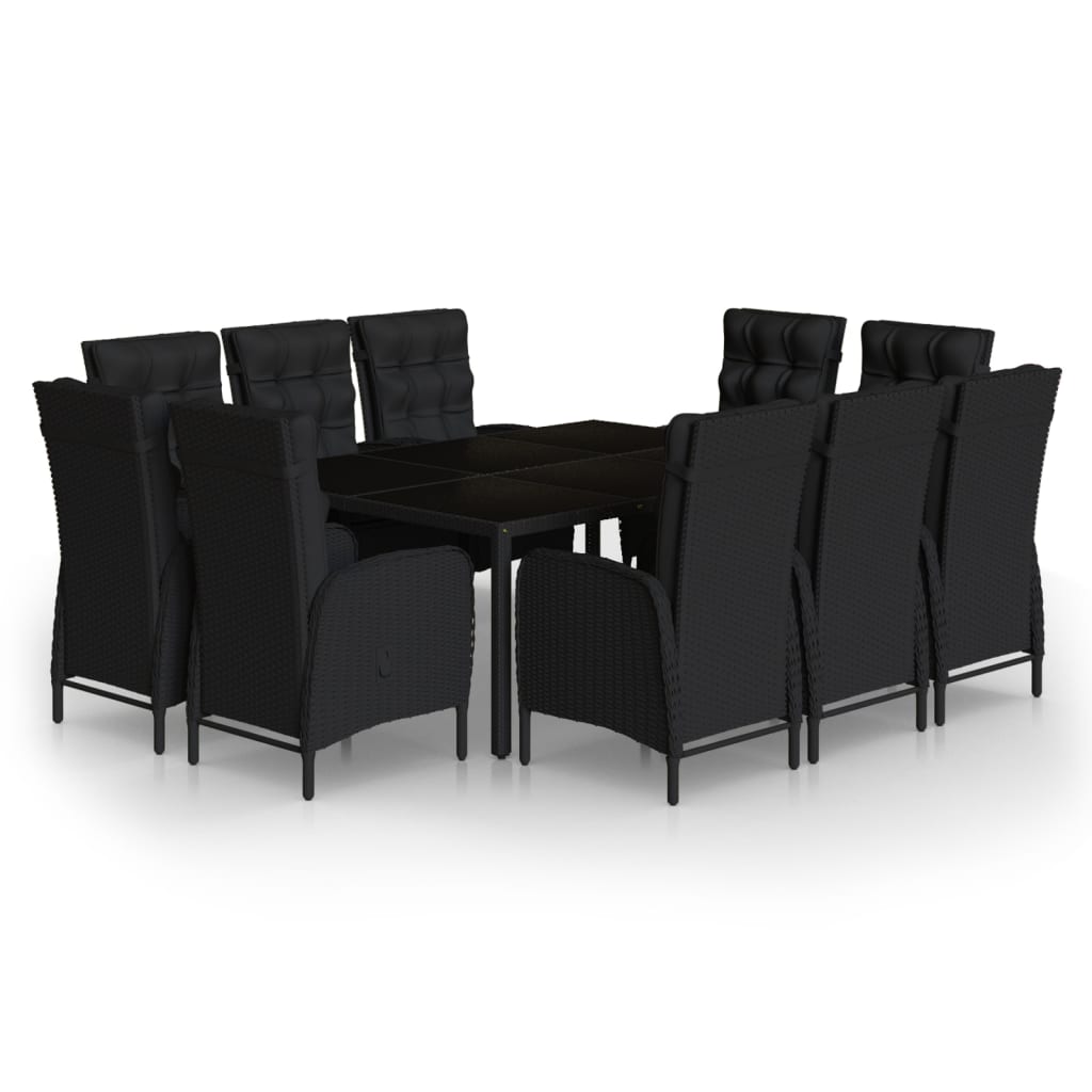 Set da Pranzo per Giardino 11 pz Polyrattan Nero cod mxl 44991