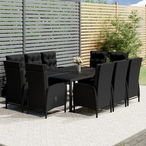 Set da Pranzo per Giardino 11 pz Polyrattan Nero cod mxl 44991