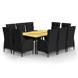 Set da Pranzo per Giardino 11 pz in Polyrattan Nero 3058557