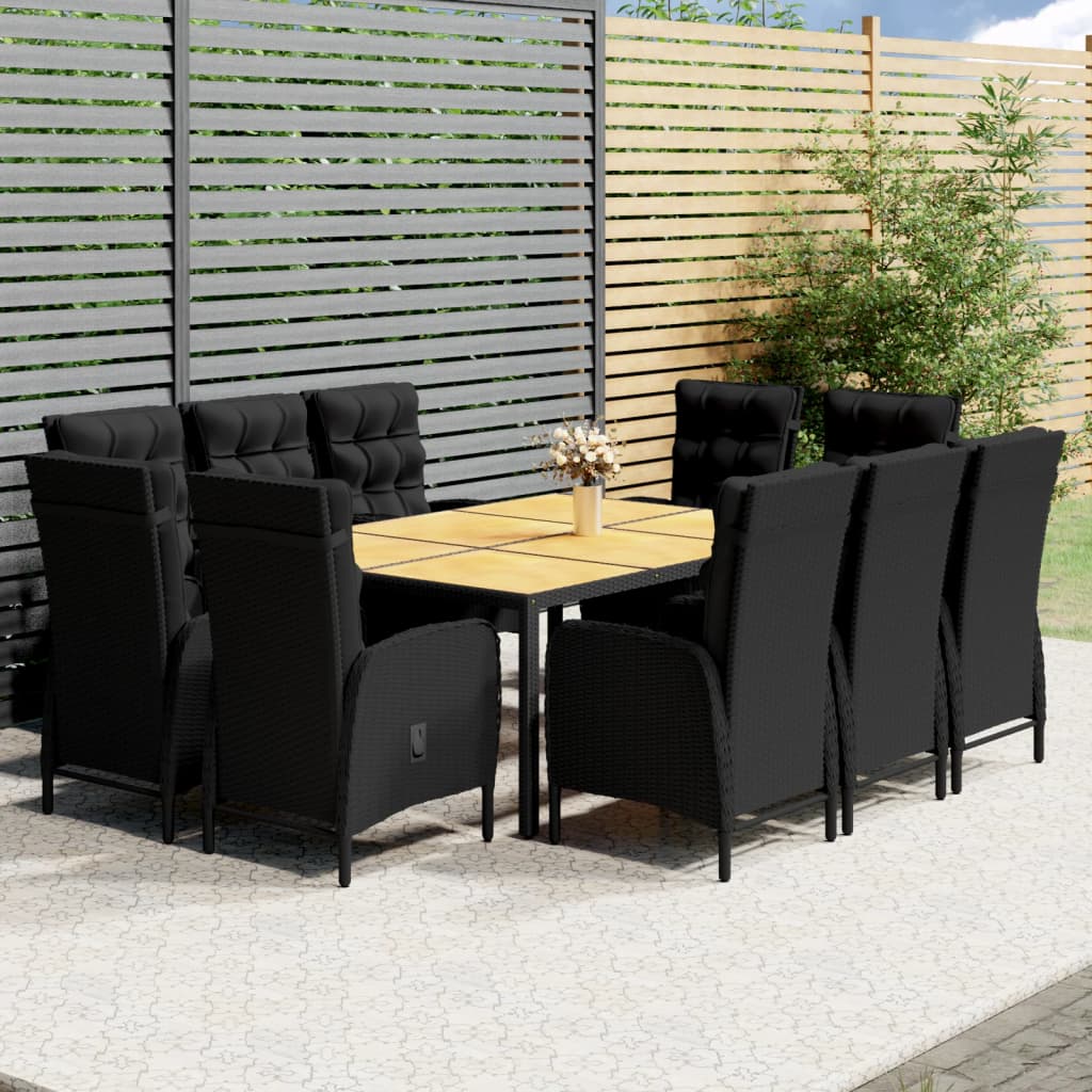 Set da Pranzo per Giardino 11 pz in Polyrattan Nero 3058557