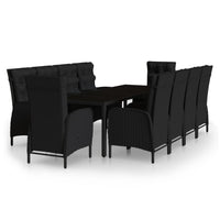 Set da Pranzo per Giardino 11 pz in Polyrattan Nero cod mxl 43030