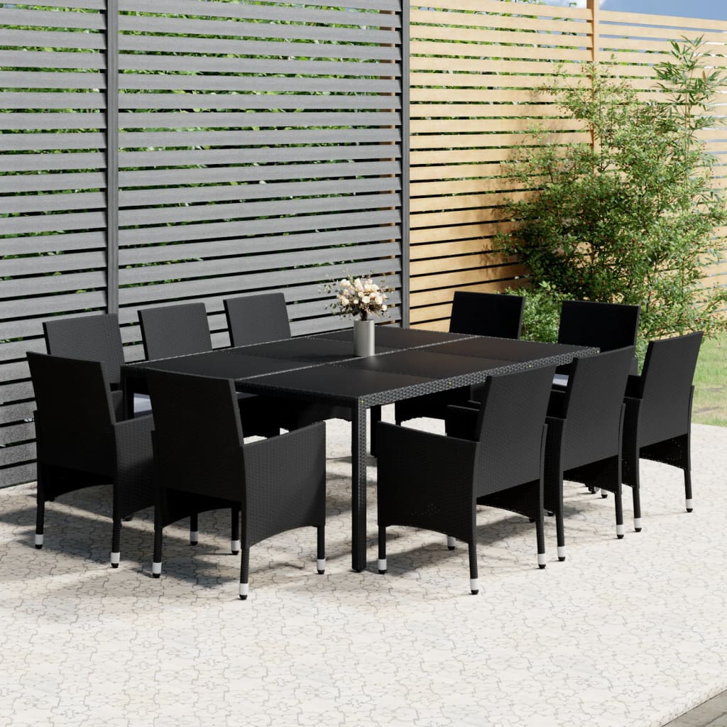 Set da Pranzo per Giardino 11 pz in Polyrattan Nero cod mxl 44975