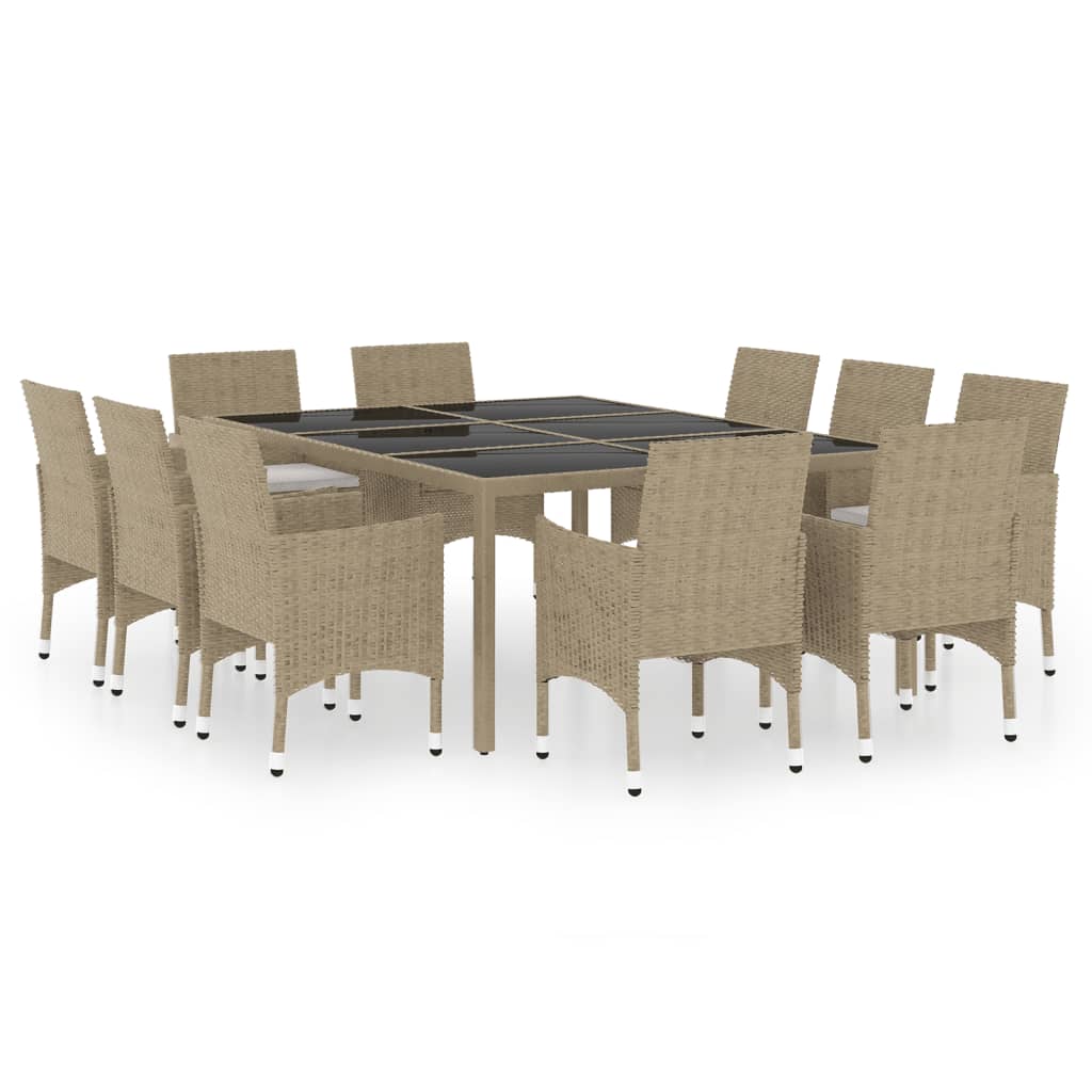 Set da Pranzo per Giardino 11 pz in Polyrattan Beige 3058564