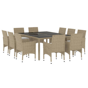 Set da Pranzo per Giardino 11 pz in Polyrattan Beige 3058564