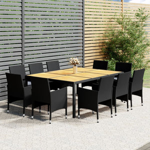 Set da Pranzo per Giardino 11 pz in Polyrattan Nero 3058566