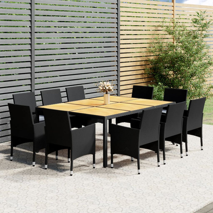 Set da Pranzo per Giardino 11 pz in Polyrattan Nero 3058566