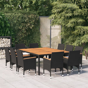 Set da Pranzo per Giardino 11 pz in Polyrattan Nero cod mxl 44986