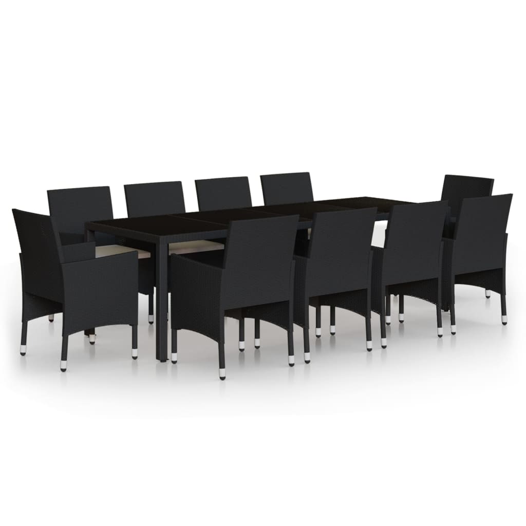 Set da Pranzo per Giardino 11 pz in Polyrattan Nero cod mxl 41770