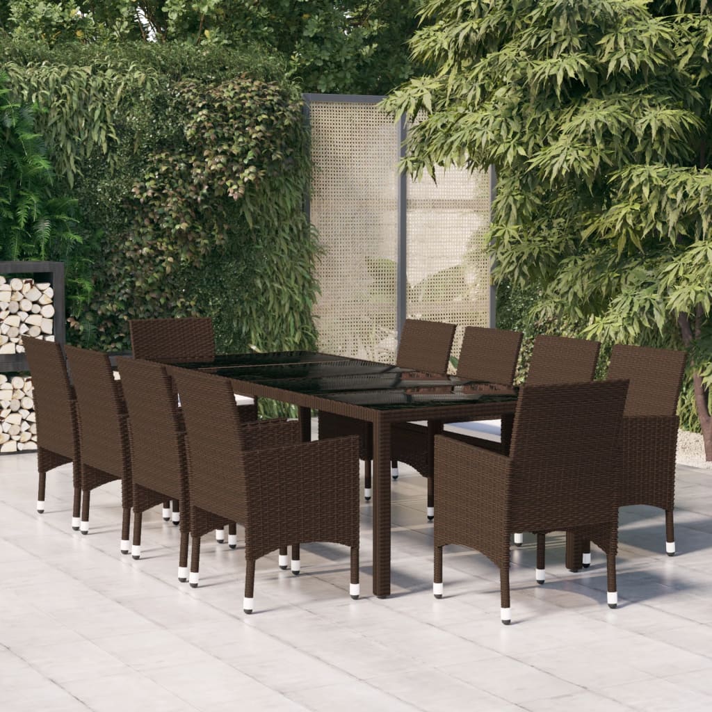 Set da Pranzo da Giardino 11 pz in Polyrattan Marrone 3058575