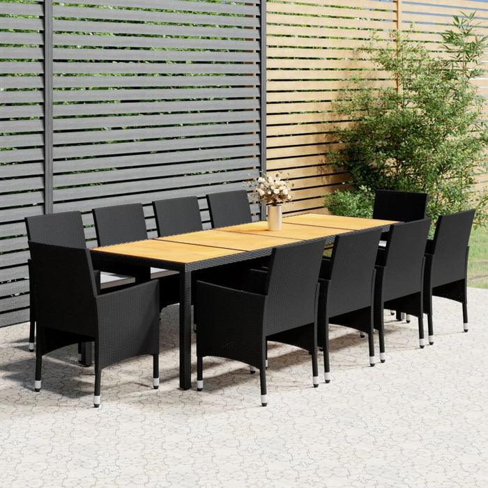 Set da Pranzo per Giardino 11 pz in Polyrattan Nero